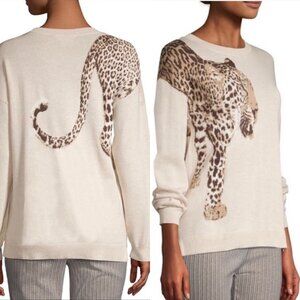 TIME AND TRU Beige & Brown Leopard Animal Graphic Print Sweater Large